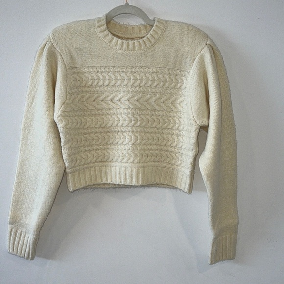FOR Love and Lemons Ivory Dominique Cable Knit Shoulder pads Sweater size Medium - Picture 4 of 15